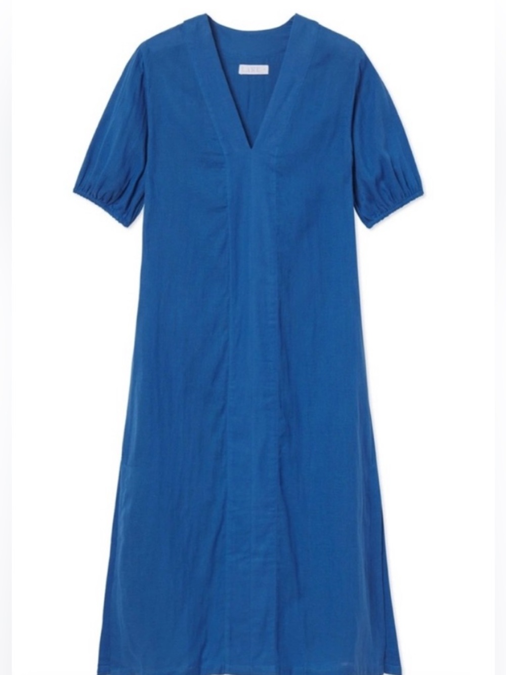 LAKE Blue Gauze Caftan Dress Cotton Lounge Maxi Puff Sleeve Small